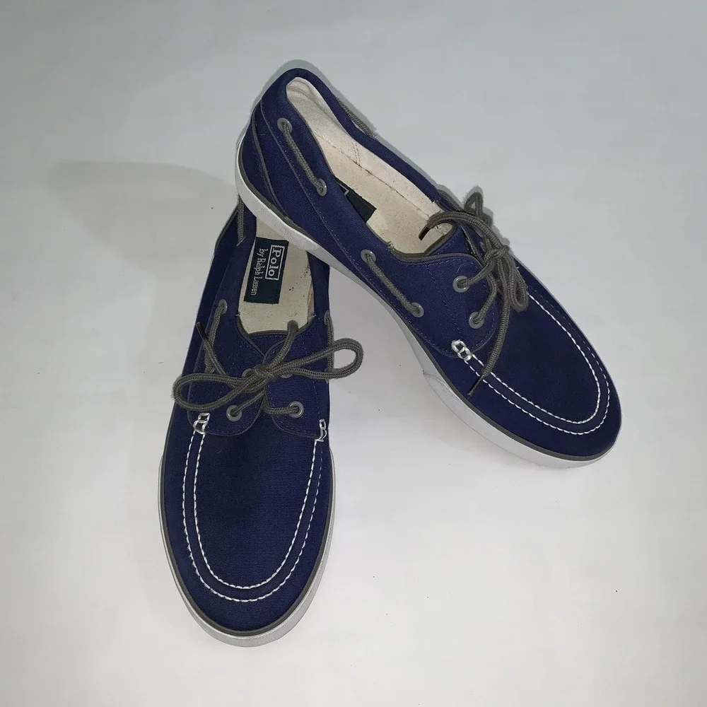 Polo Ralph Lauren Shoes Mens Size 12 Blue Canvas Boat Loafers Casual Comfort